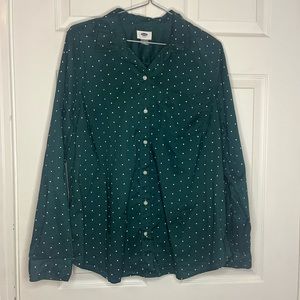 Button down - large - Green with white polka dots